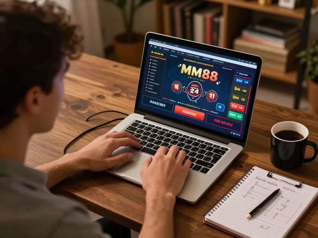 MM88 online gaming experience showcasing live dealer games in a home office.