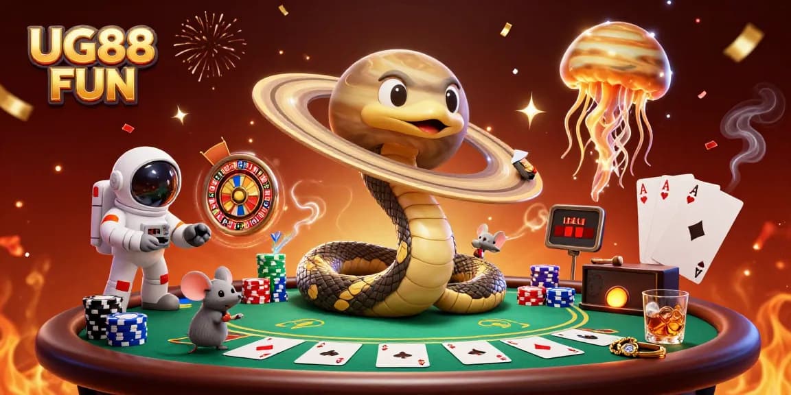 Engage in thrilling gaming adventures at UG88 FUN with a unique cosmic casino scene.