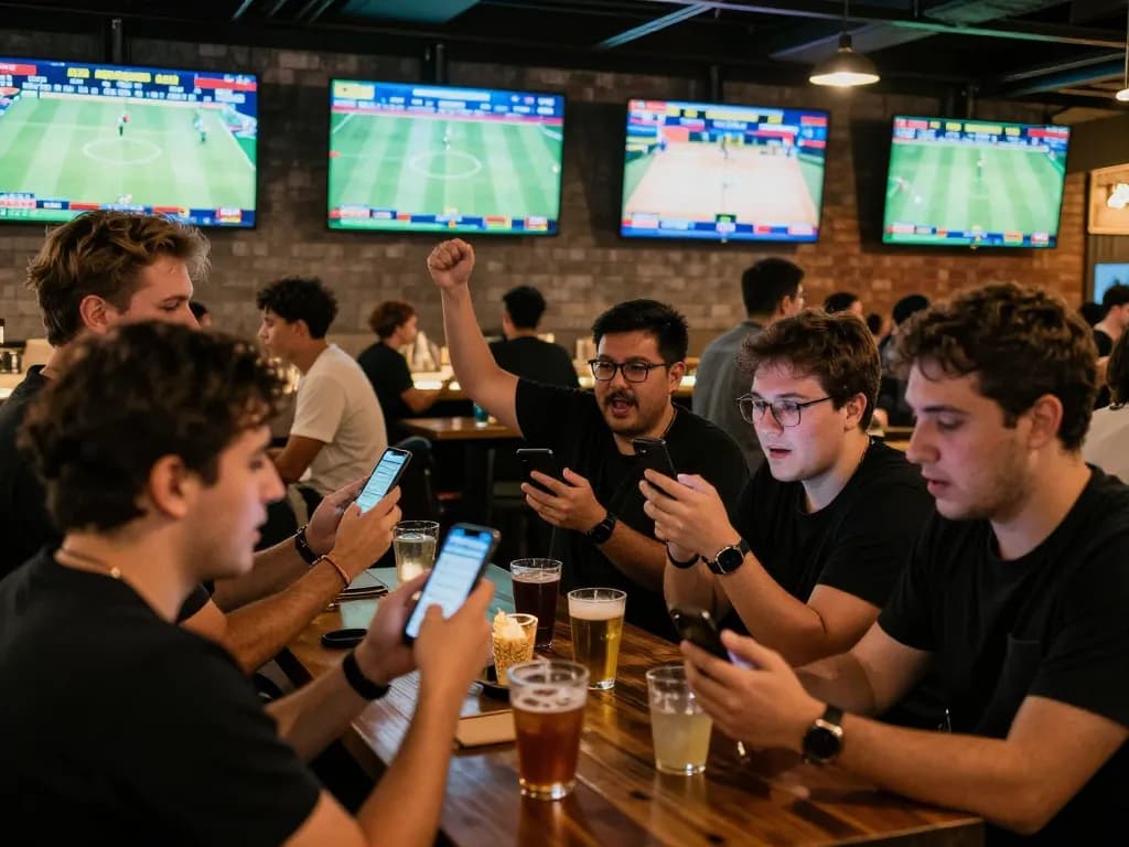 Fans engaging in sports betting discussion while checking odds on their smartphones at uu88