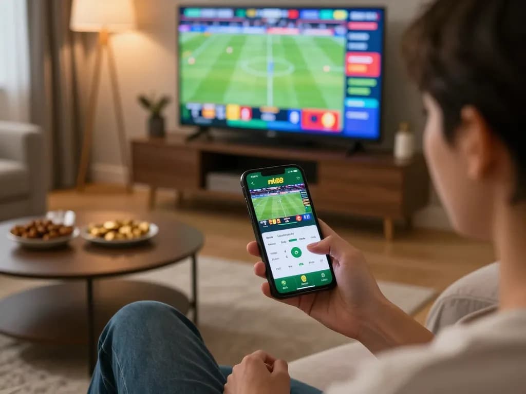 Engaging mobile betting action on the nk88 app during a live sports match, enhancing the online gambling experience.