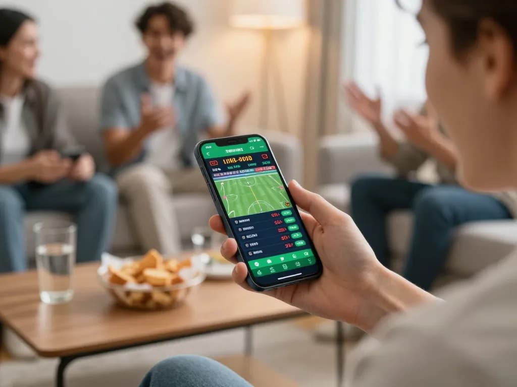 Person engaging with tylekeonhacai88 mobile app for live sports betting and odds tracking.