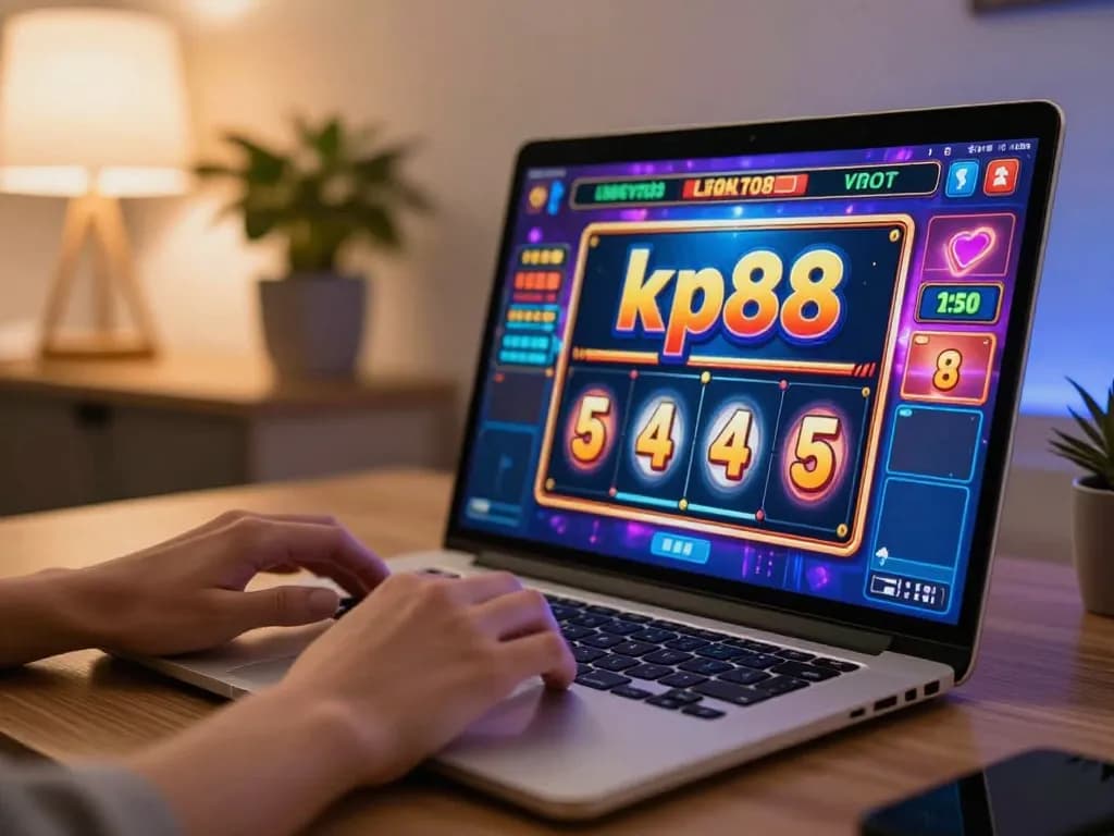 Engage with thrilling kp88 online slots on a stylish laptop in a cozy home setting