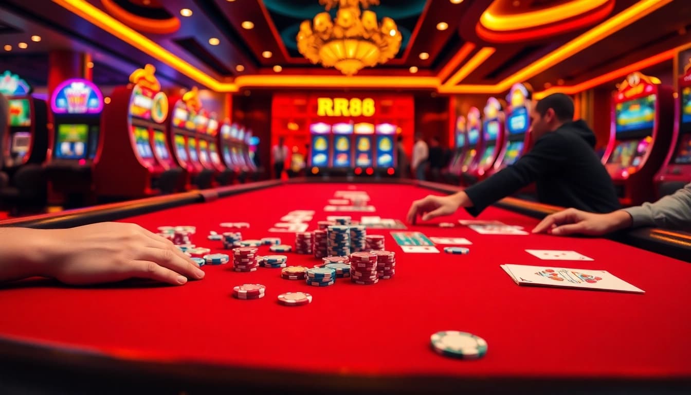 Experience thrilling gameplay at RR88 with vibrant casino tables and exciting poker chips.