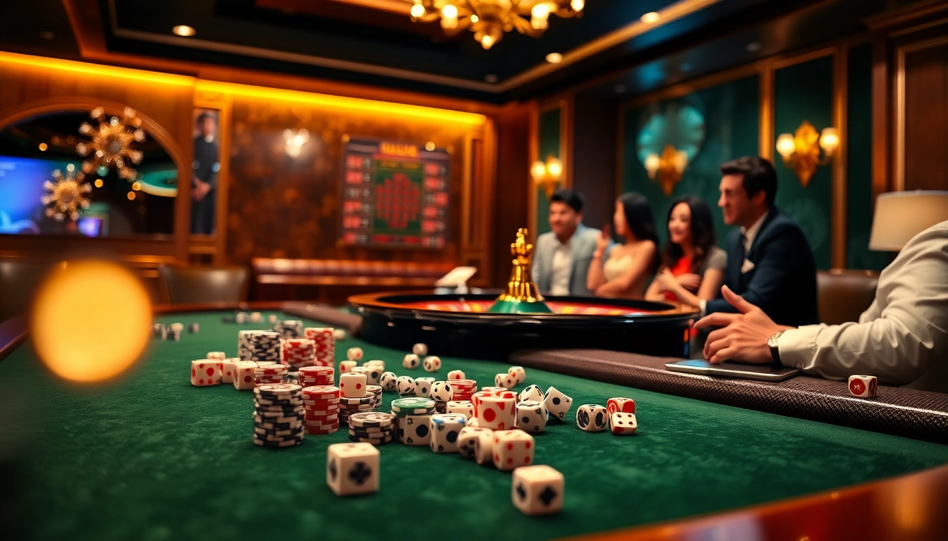 Experience the thrill of go88 tài xỉu with a luxurious casino atmosphere featuring betting tables and exciting gameplay.