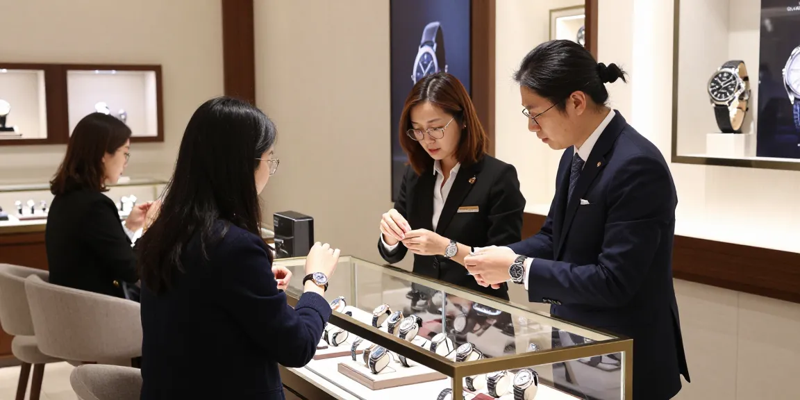 Showcasing replica watches in a high-end luxury retail environment with attentive customer service