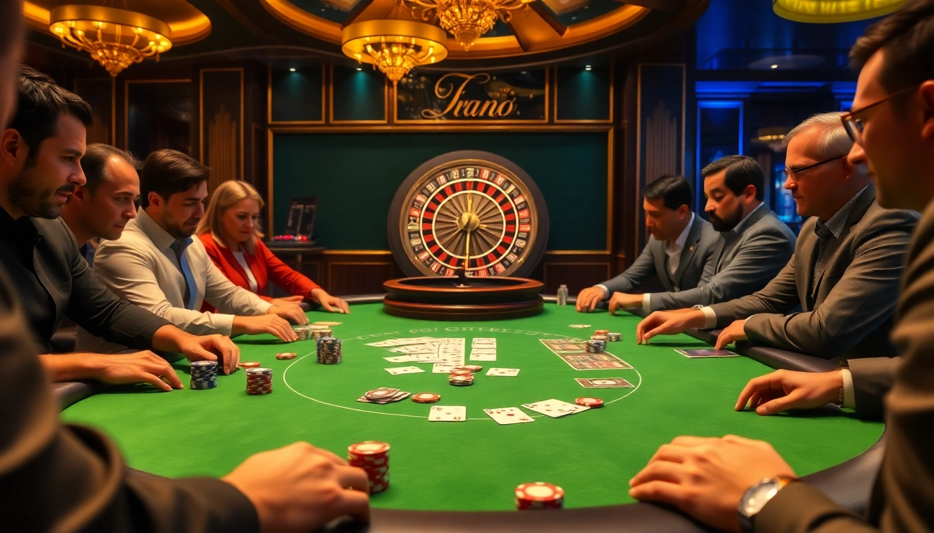 Players engaging in a thrilling game of poker at a casino, featuring TR88 tactics.