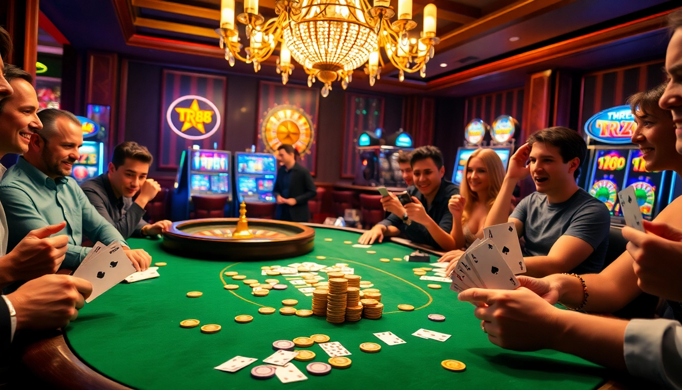 Engaging poker game at a TR88-themed casino table showcasing thrilling gameplay.