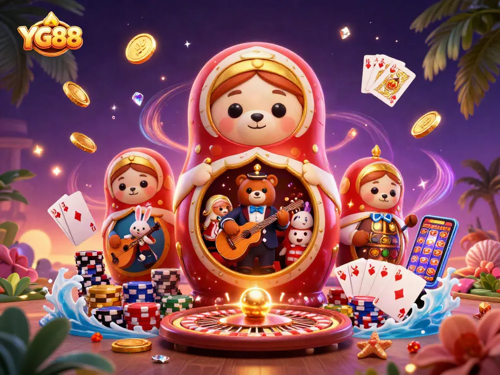 Experience thrilling gaming with YG88's vibrant casino scene featuring energetic characters and game elements.