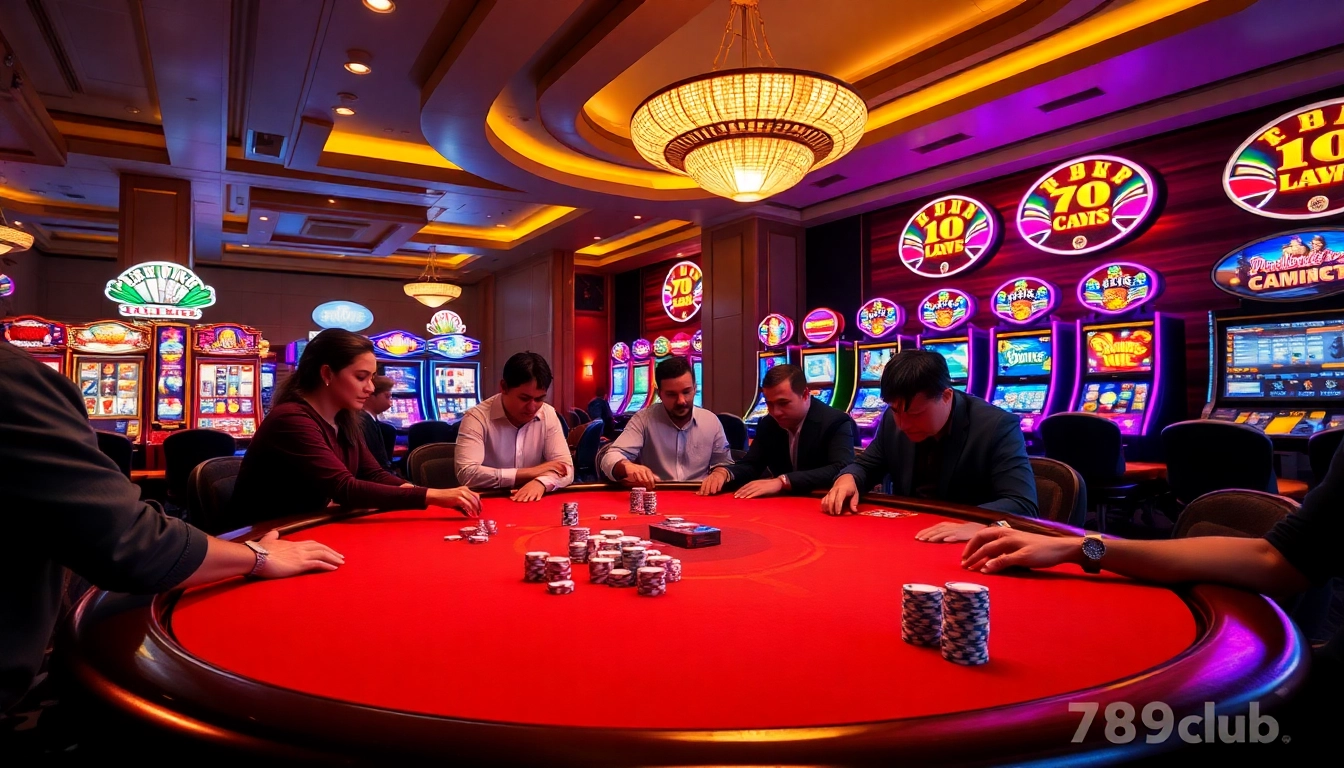 Experience the excitement of gambling at 789club with vibrant poker tables and slot machines.