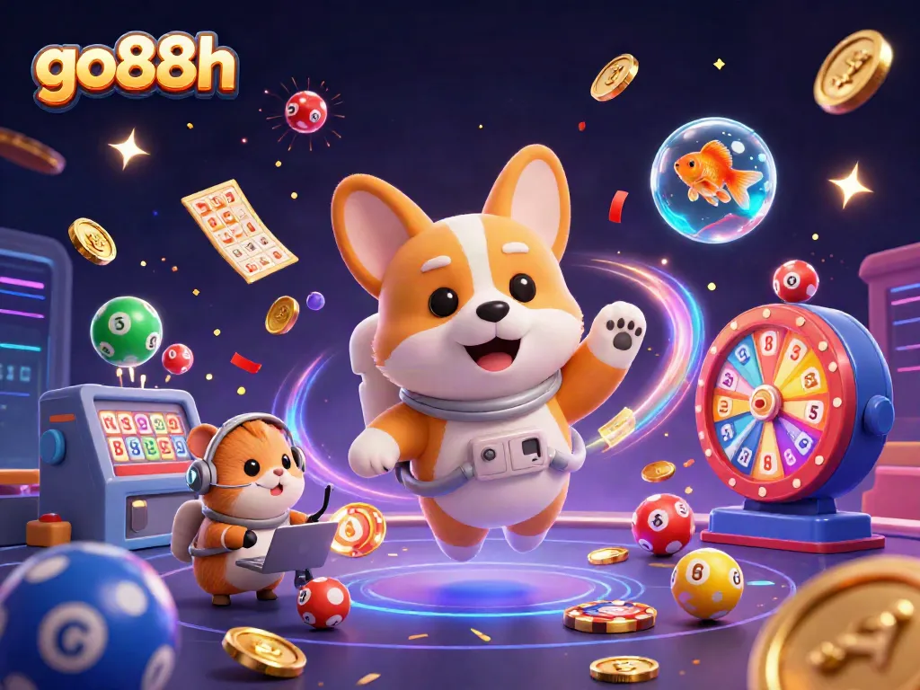 Go88h's captivating space-themed casino scene sparks excitement with floating characters and dynamic elements.