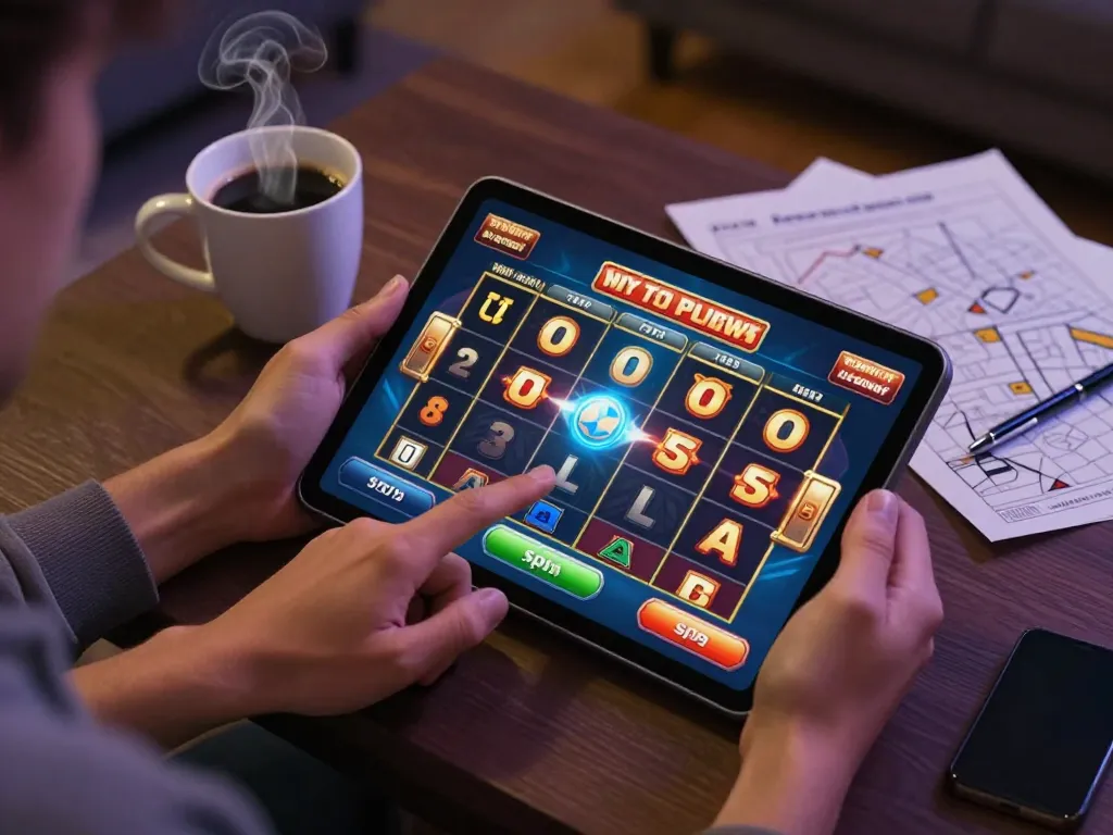Play slots on lc88 with excitement in a cozy home setup, emphasizing strategic online gaming