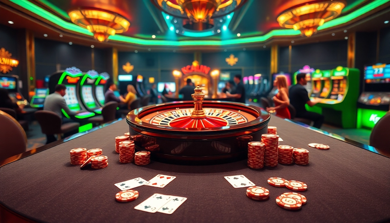 Engaging players at the kkwin casino table with vibrant poker chips and exciting roulette action.