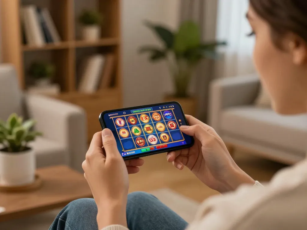 Experience thrilling online gameplay with luckywin on a smartphone in a cozy home setting