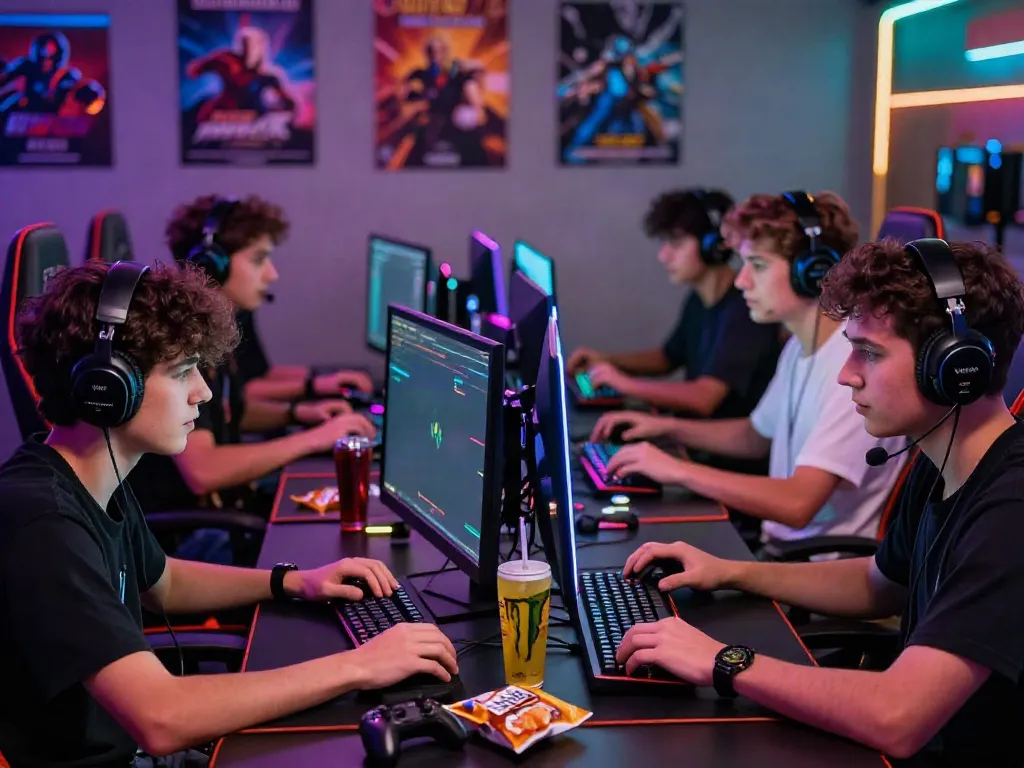 Exciting group gaming session showcasing 78win players immersed in a vibrant gaming environment.