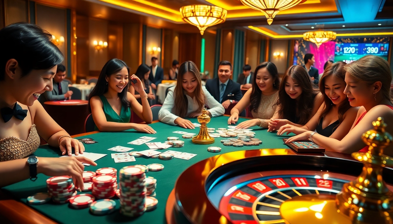 Players enjoying high-stakes games at HZ88 casino, showcasing excitement and strategy.