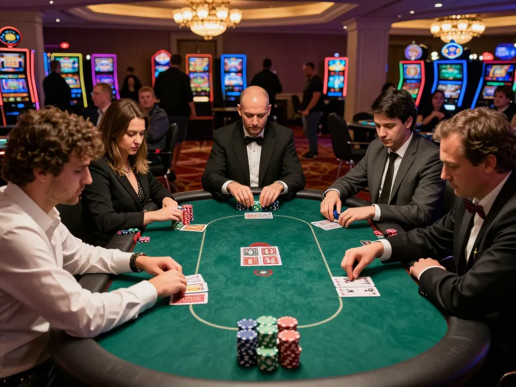 Experience high-stakes gameplay with LV88 at a luxurious poker table, capturing competitive tension.