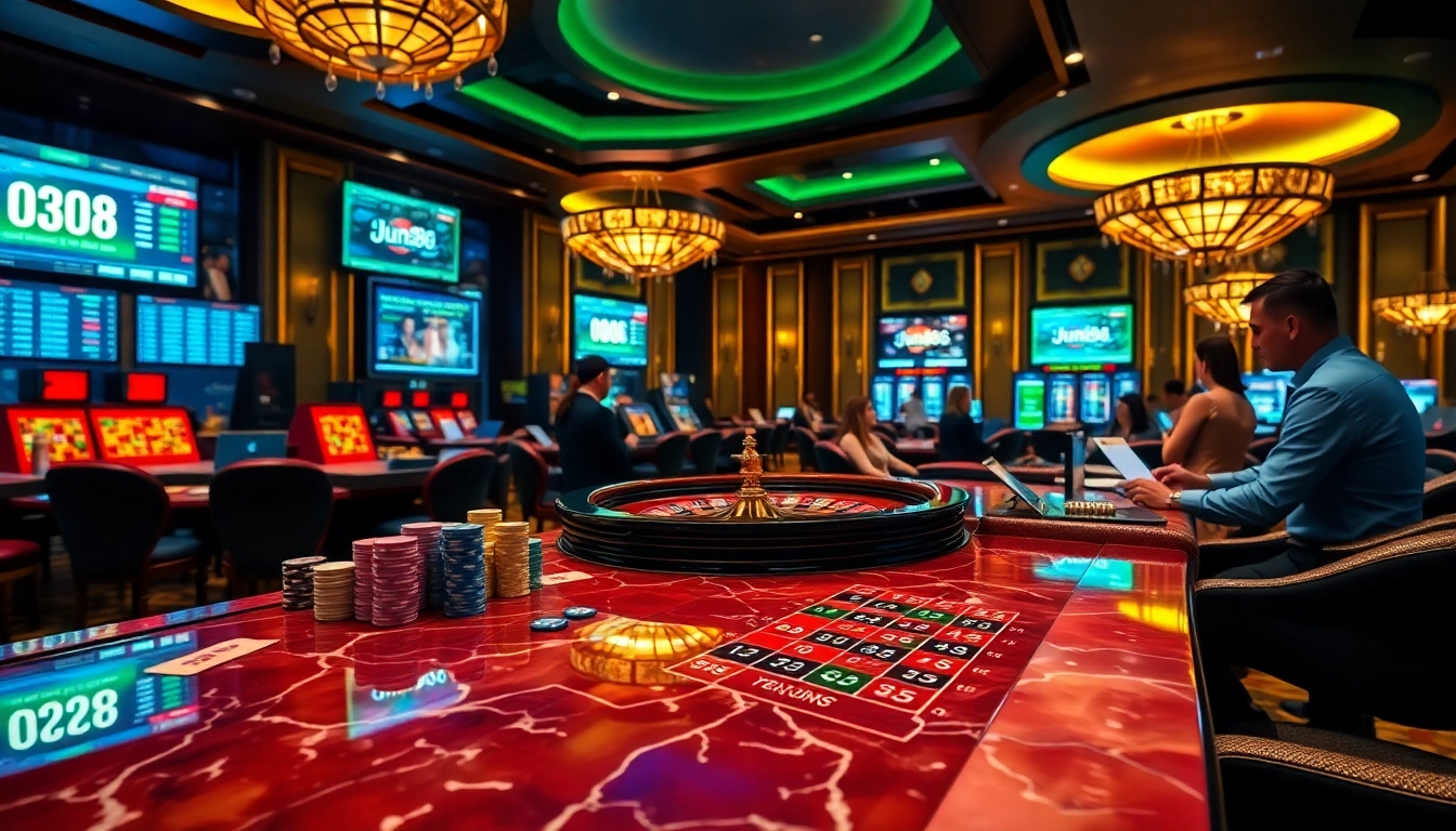 Experience the thrill of winning at Jun88 with dynamic casino tables and vibrant gaming action.