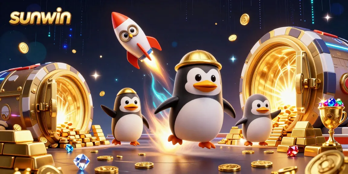 Experience the thrill of sunwin's gaming universe with golden penguins amidst riches and excitement.