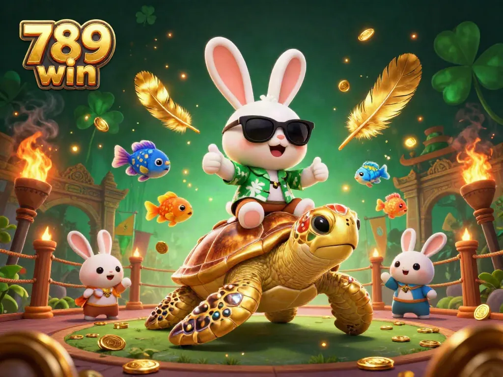 Experience the thrill of 789 win with vibrant 3D characters and casino elements surrounding them.