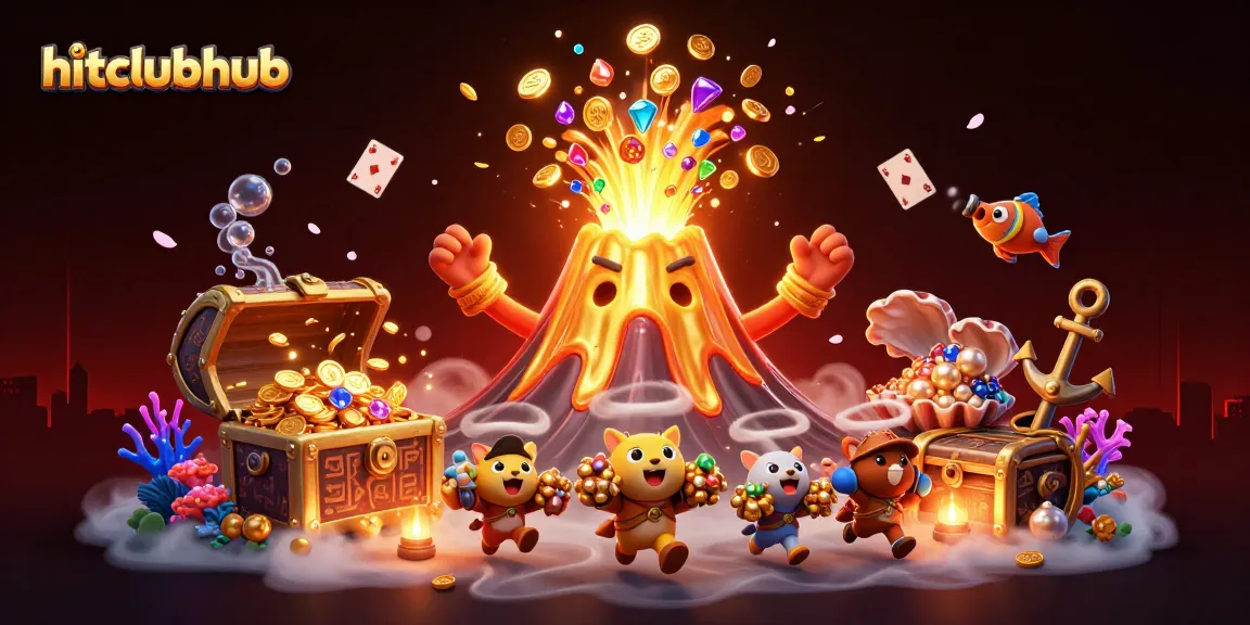 Experience excitement at hitclubhub with treasures from a golden volcano and casino themed treasures