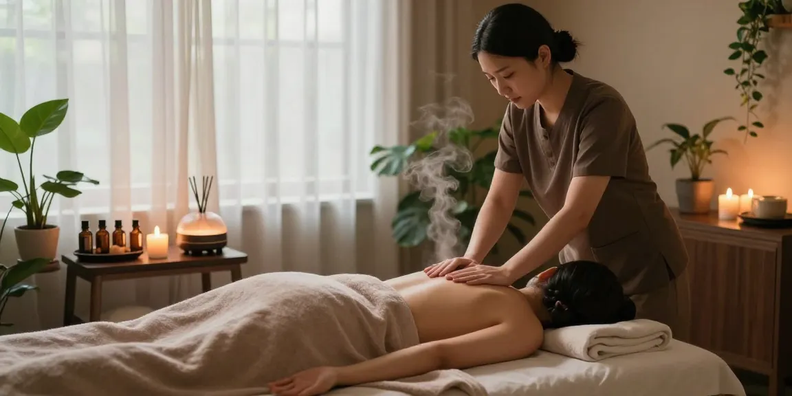 Relaxing 사당출장안마 therapy session in a serene massage room with soothing elements.