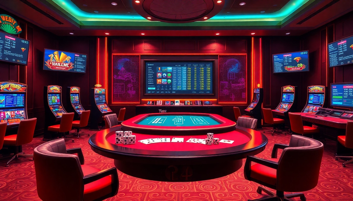 Iwin đổi thưởng gaming scene with vibrant slots and cards showcasing excitement and professionalism.