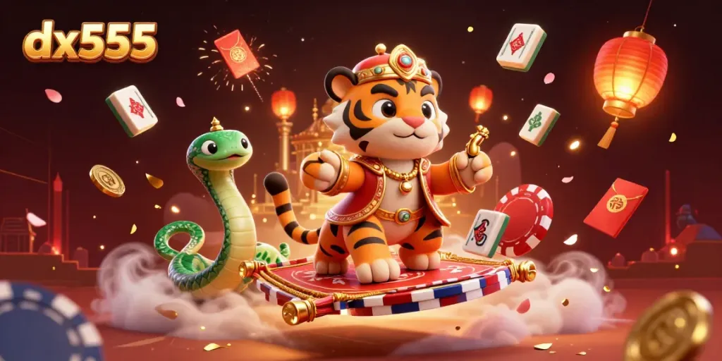 Experience the thrill of dx555 with an Arabian Nights-themed casino adventure featuring a tiger sultan and magical elements.