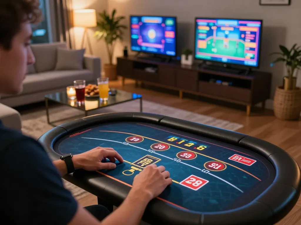 Engaging in online casino games at home with the TG88 interface visible on the tablet.