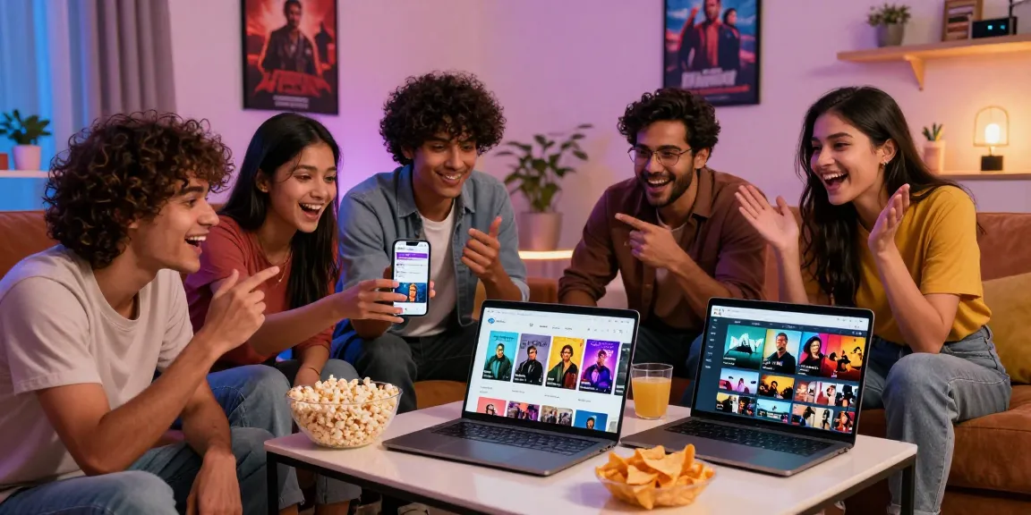 Pikashow APK download showcased on smartphone during a lively movie night with friends, showcasing vibrant interface and streaming options.