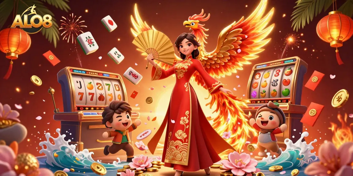 Experience thrilling wins with ALO8’s dazzling casino illustration featuring vibrant characters and game elements.