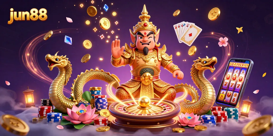 Experience exciting winning moments with jun88's vibrant casino atmosphere showcasing unique characters and rich game elements.