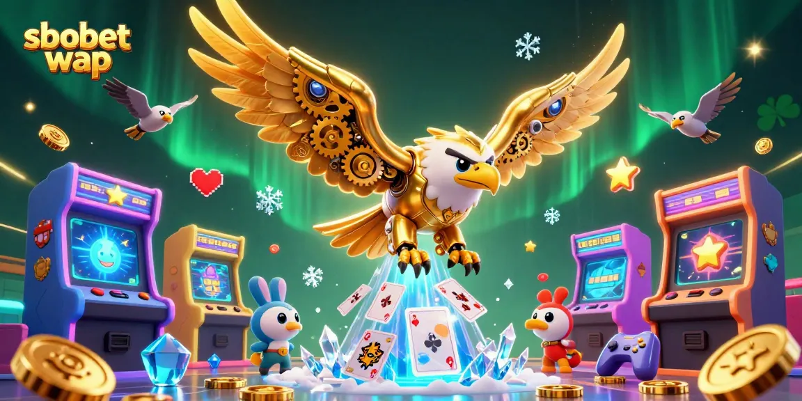 Experience sbobet wap mobile betting with a dynamic scene featuring cybernetic eagle and gaming elements.
