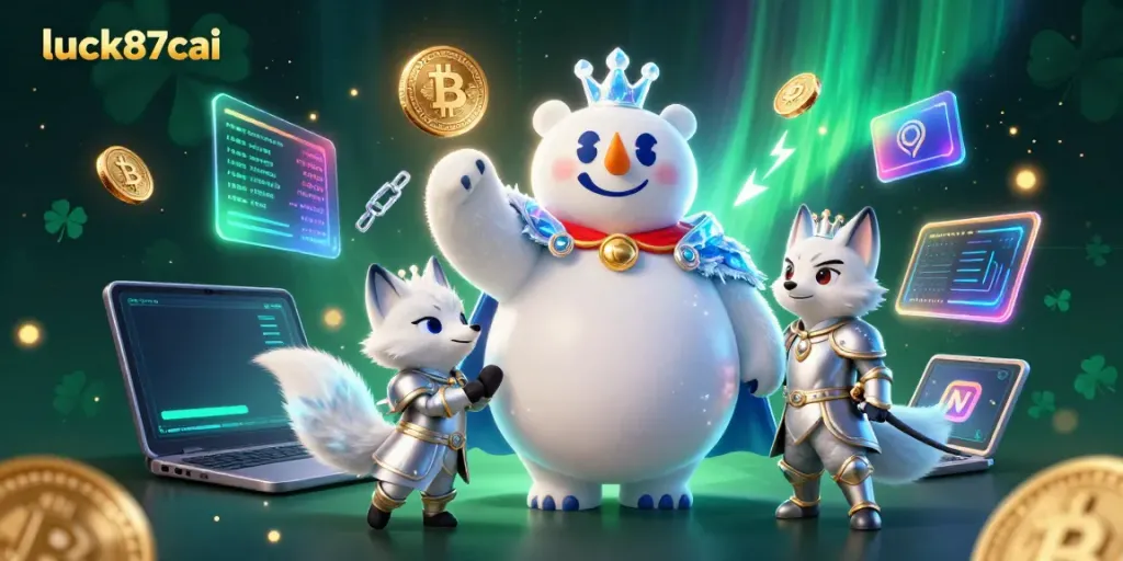 Experience thrilling gameplay with luck87cai featuring 3D cartoon characters in a cryptocurrency-themed casino.