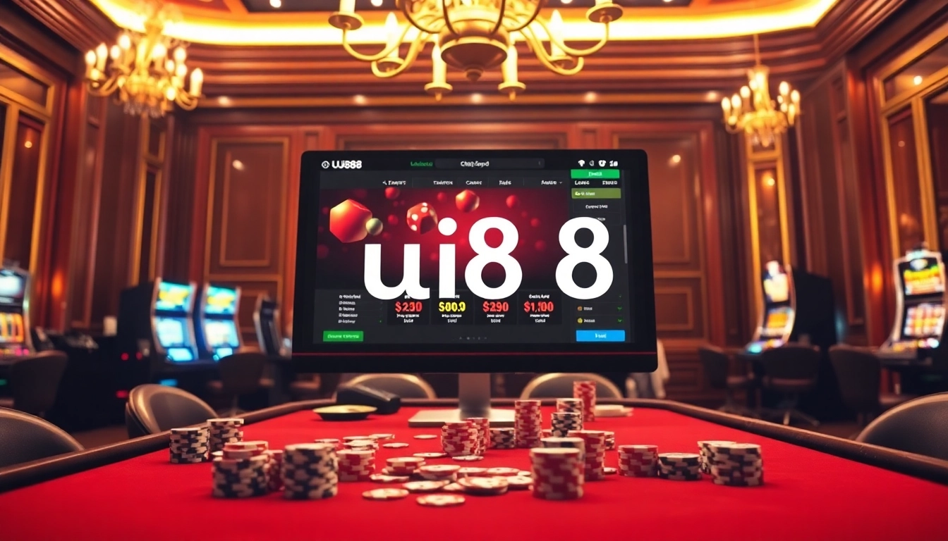 Engaging players at the uu88 casino table, featuring vibrant poker chips and cards.