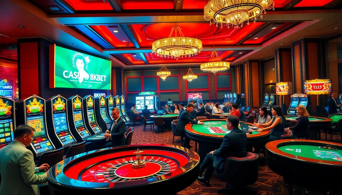 Experience the thrilling atmosphere at Casino 8KBET with vibrant games and luxurious decor.