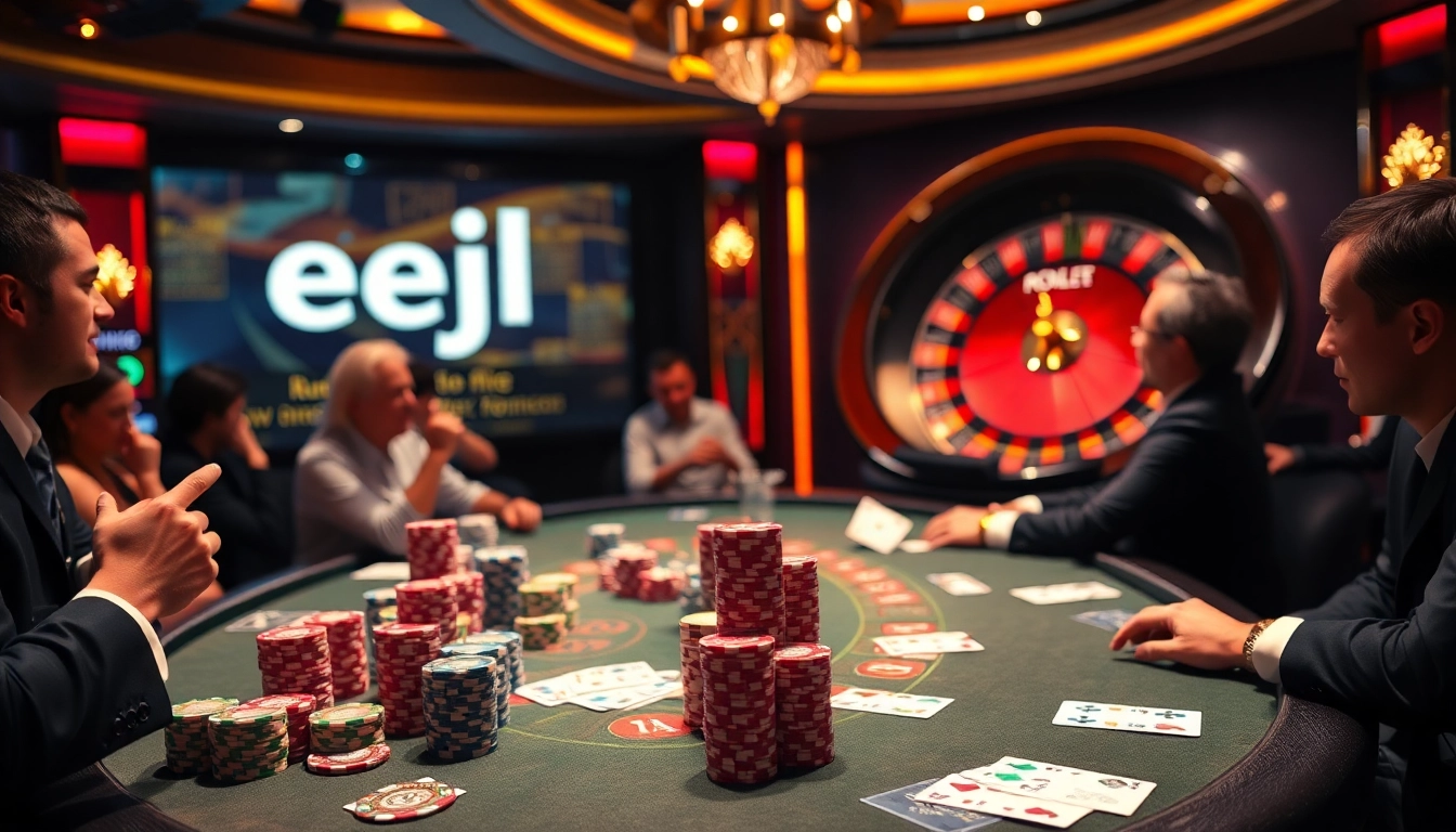 EEJL poker table scene showcasing colorful chips and cards in an exciting casino atmosphere.
