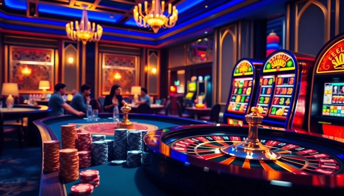Experience the excitement of gambling at LC88 Media with vibrant casino visuals featuring roulette, poker chips, and slot machines.