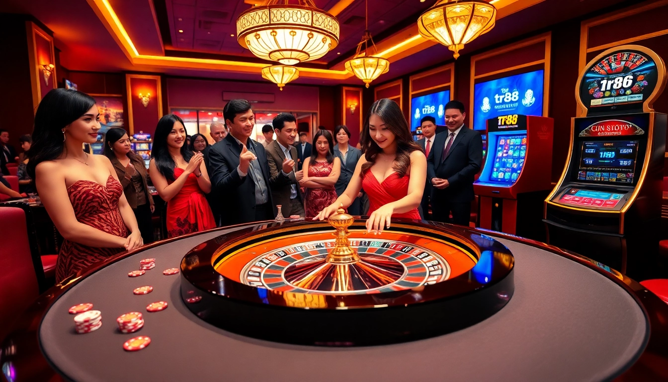 Join the excitement at TR88 with players placing bets at a luxurious roulette table.