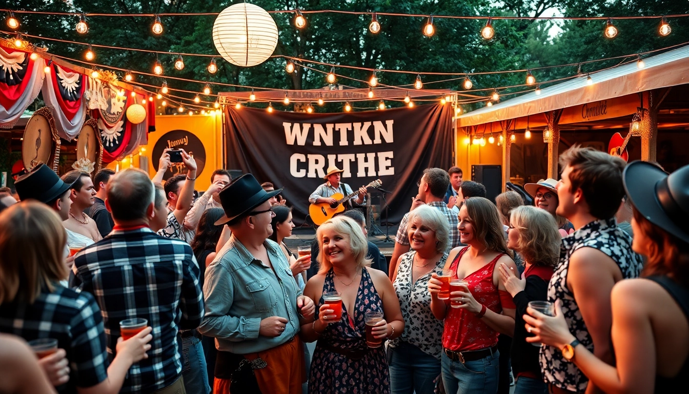 Celebrate Johnny Cash's birthday with vibrant festivities at johnnycashbirthday.com, featuring enthusiastic fans enjoying live music.