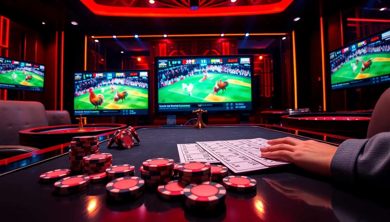 Experience thrilling live betting action at sv388 featuring vibrant cockfighting matches and immersive gambling elements.