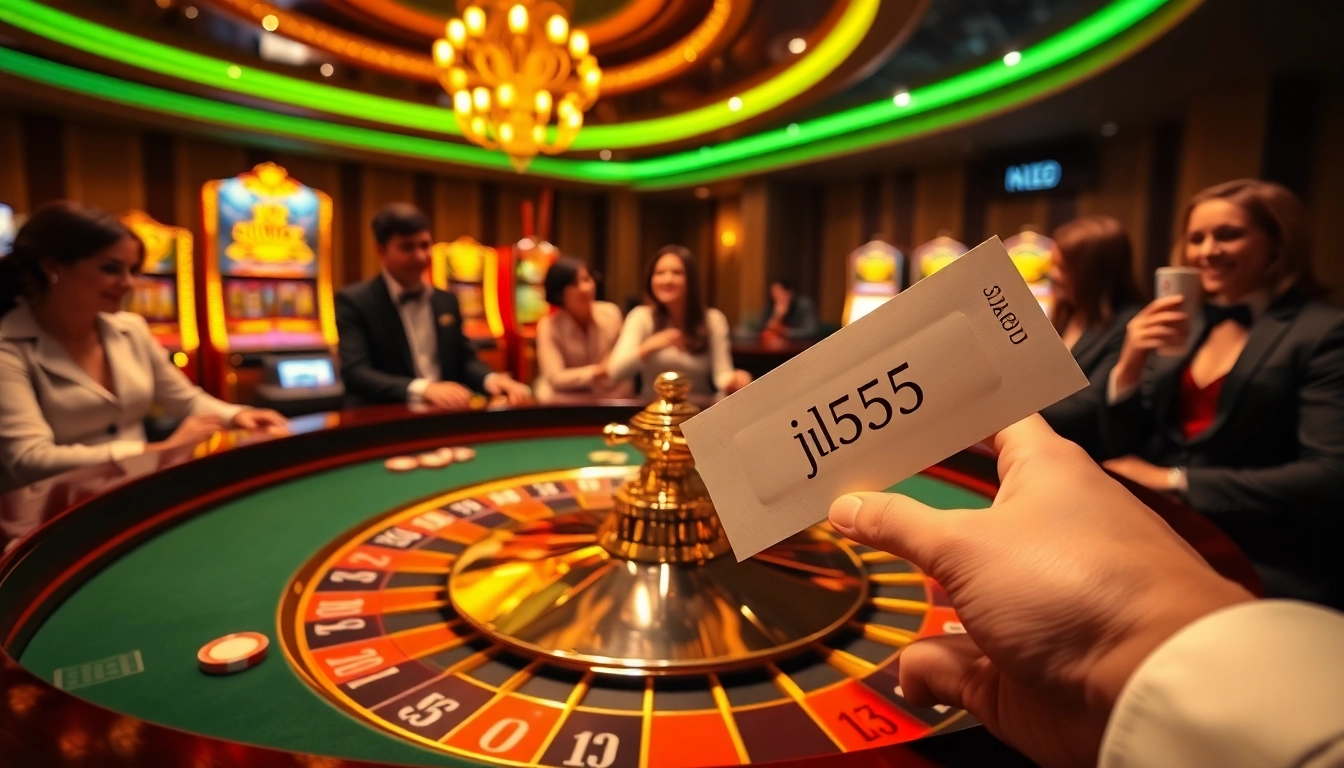 Players engaging in high-stakes gaming with the jl55 betting slip at a vibrant casino.