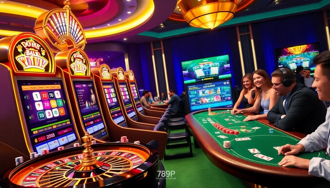 Engaging online gambling action at 789p featuring vibrant casino elements like cards and slot machines.