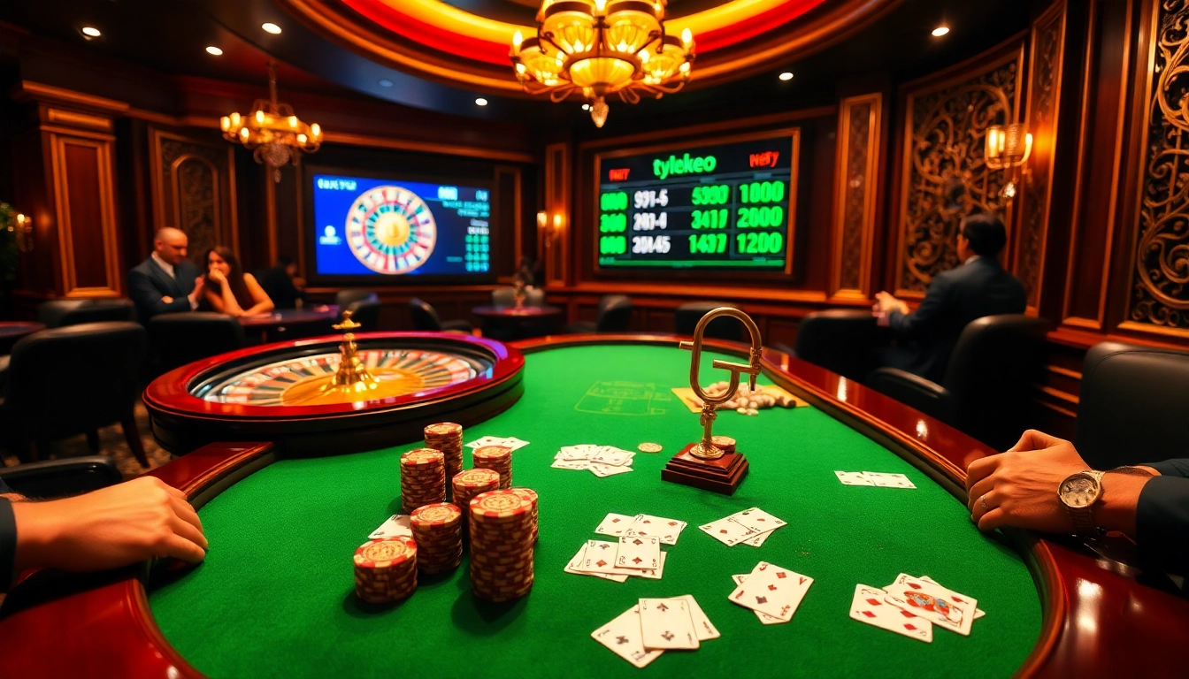 Exciting casino scene showcasing a poker table and betting odds related to tylekeo.