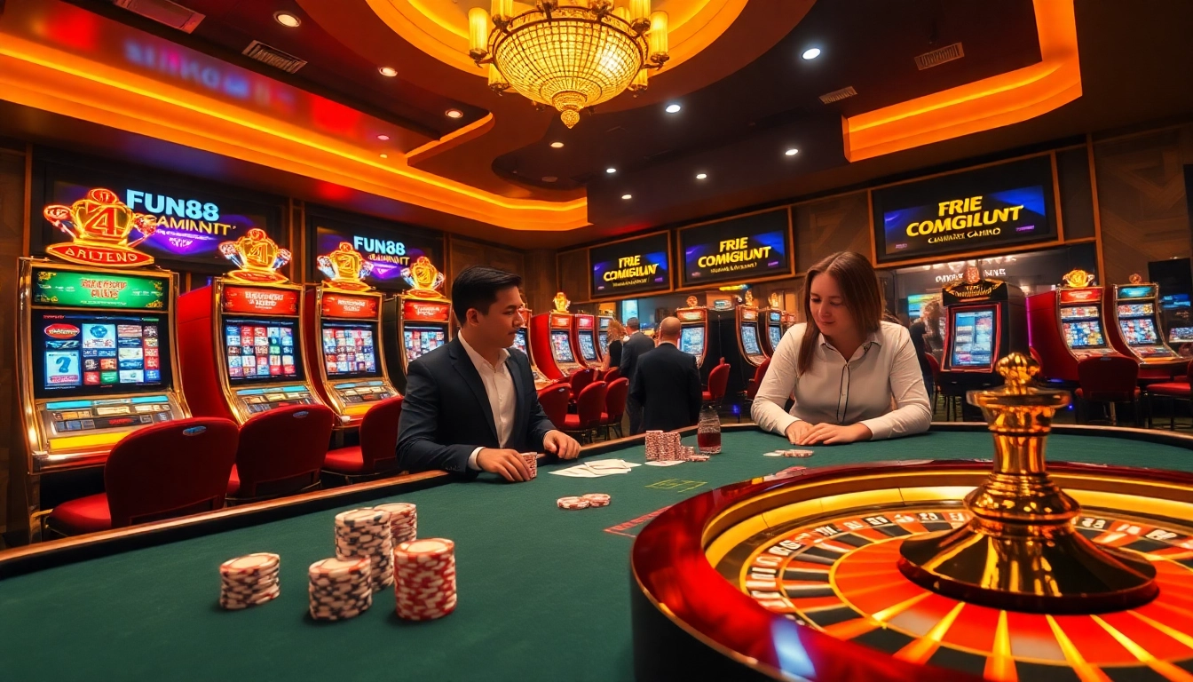 Experience the excitement of Fun88.com with vibrant casino gaming tables and thrilling slot machines.