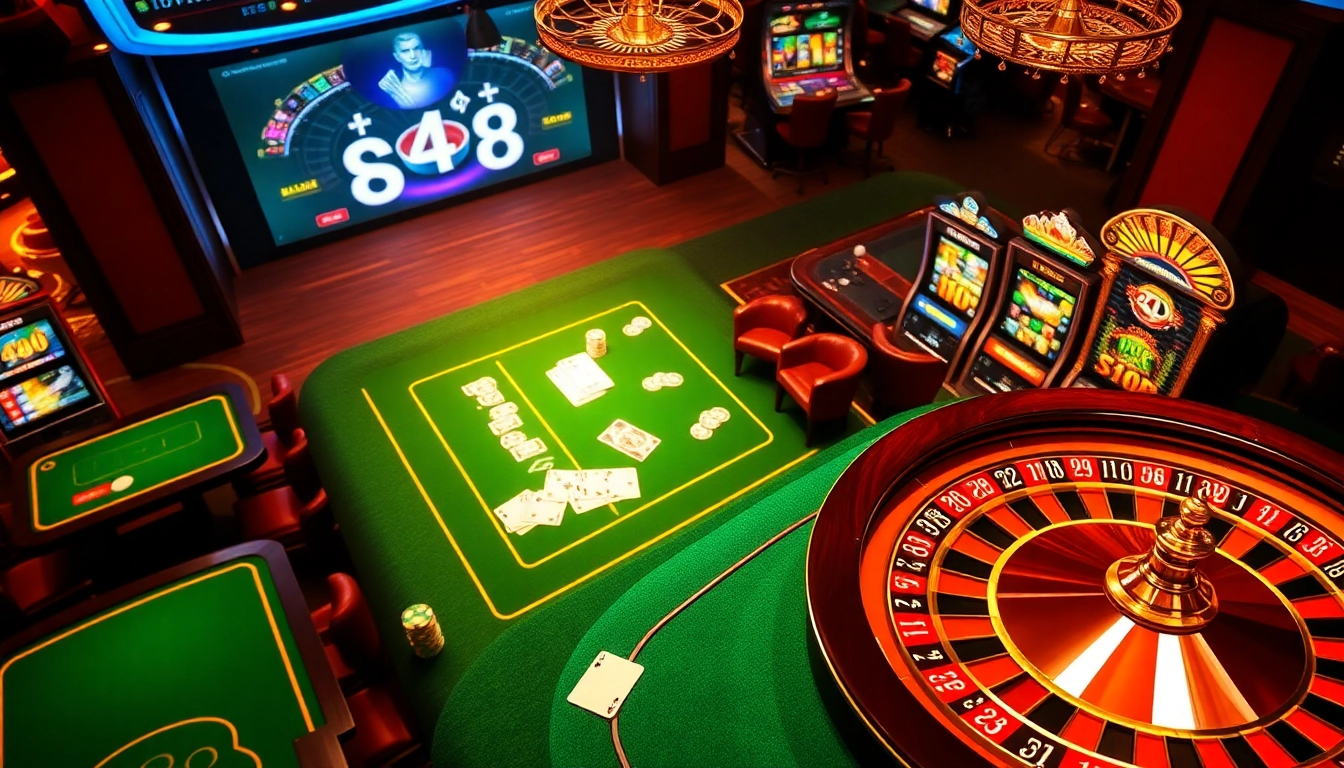Experience the thrill of e28 malaysia with vibrant casino visuals, featuring slots and poker tables.
