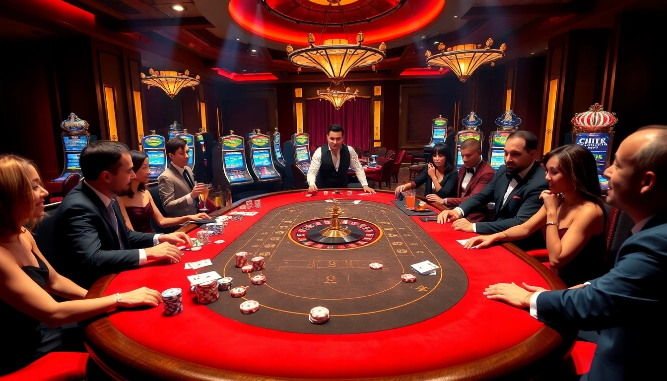 Engaged players at a poker game, capturing the excitement of https://88aa1.org/ in a luxurious casino atmosphere.