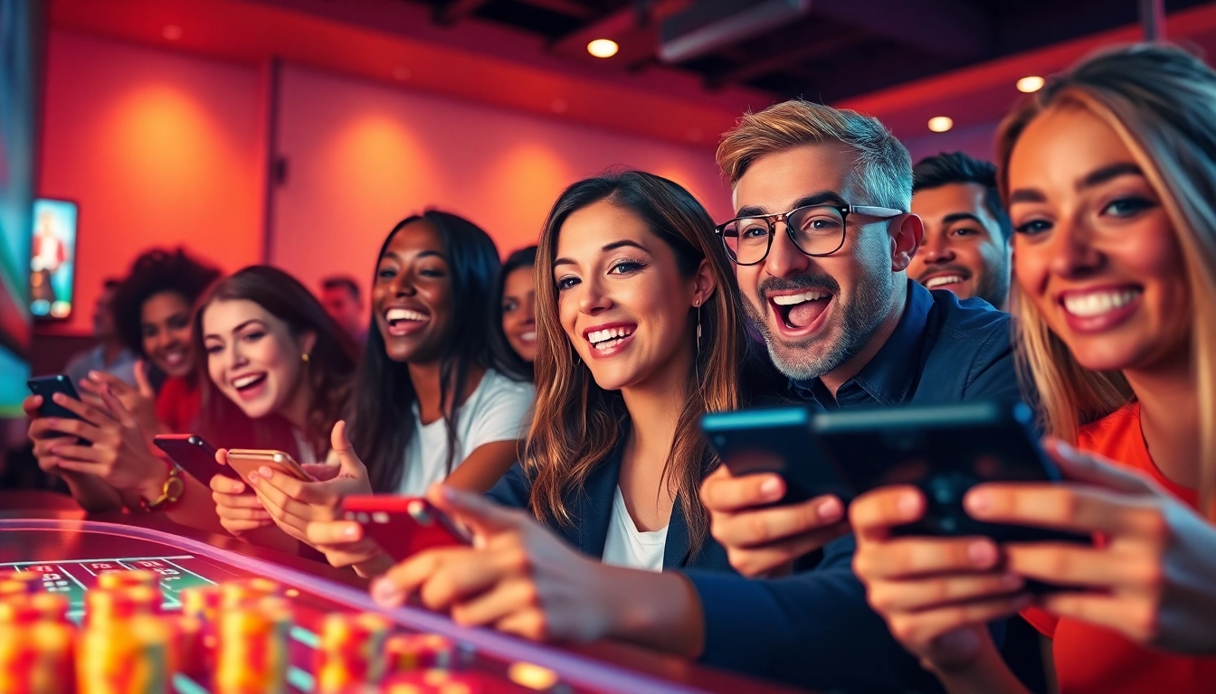 Experience the thrill of Go88 with excited players enjoying online casino games in a vibrant setting.