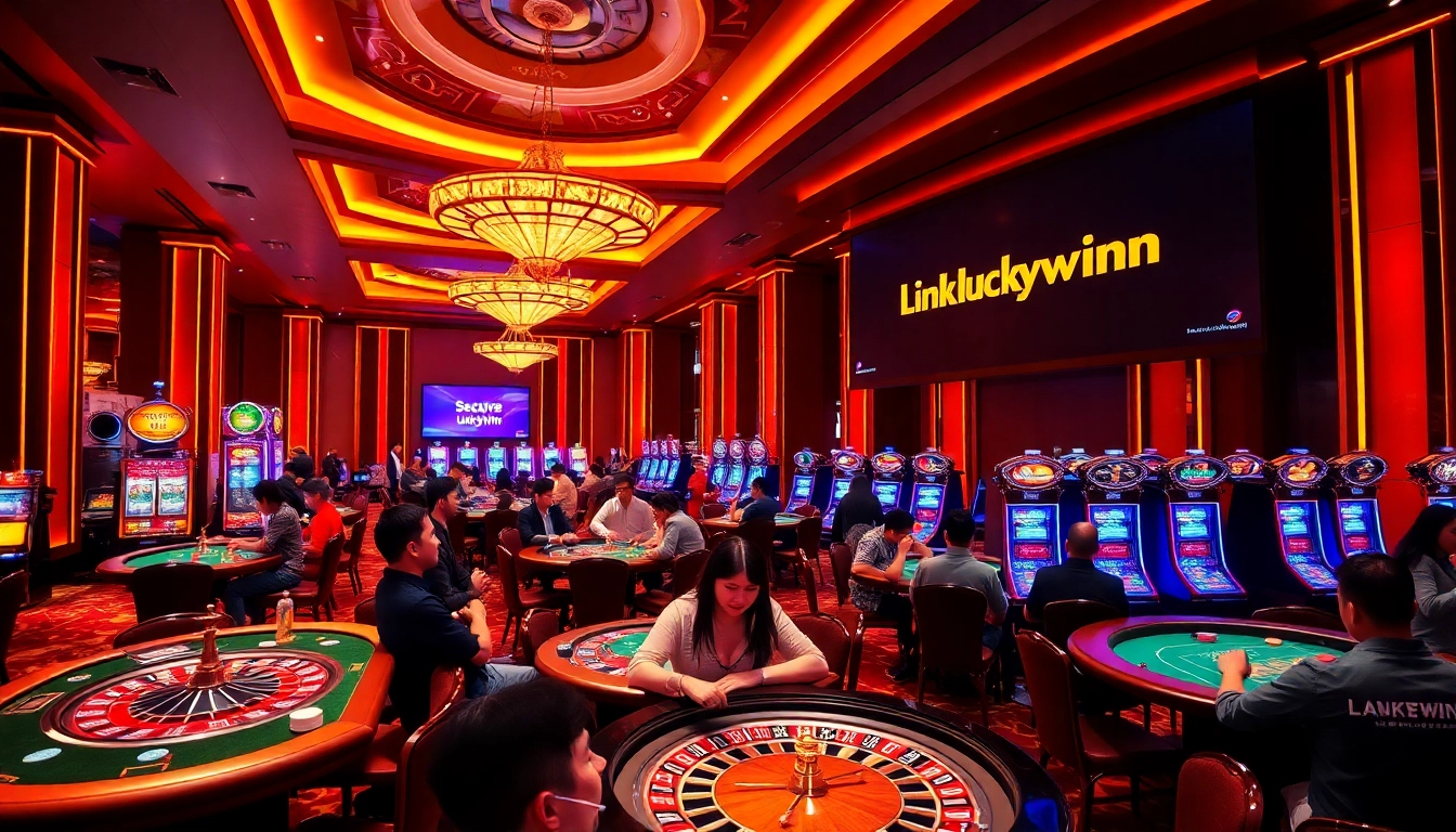 Players immersed in action at a luxury casino featuring the trusted Link Luckywin uy tín.