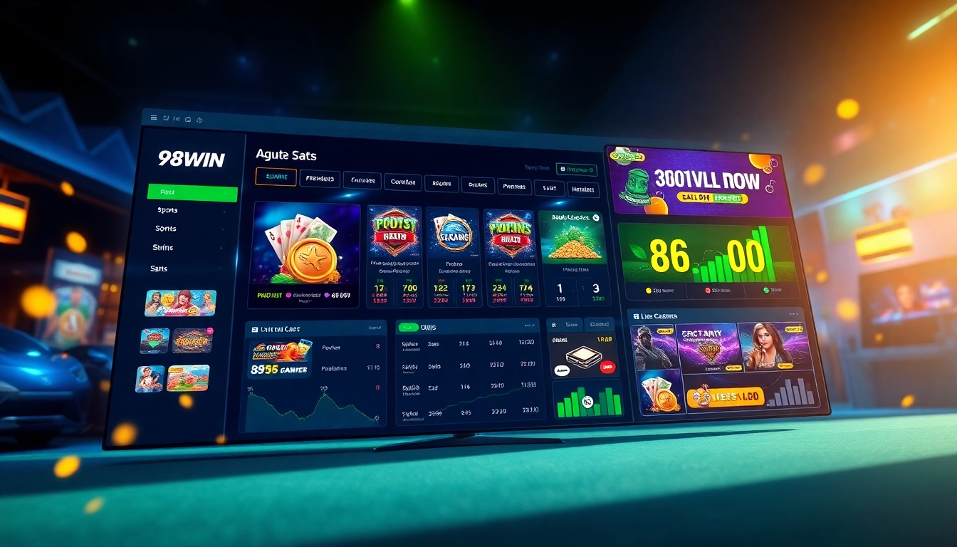 Engaging online gambling interface showcasing 98WIN with vibrant colors and enticing offers.