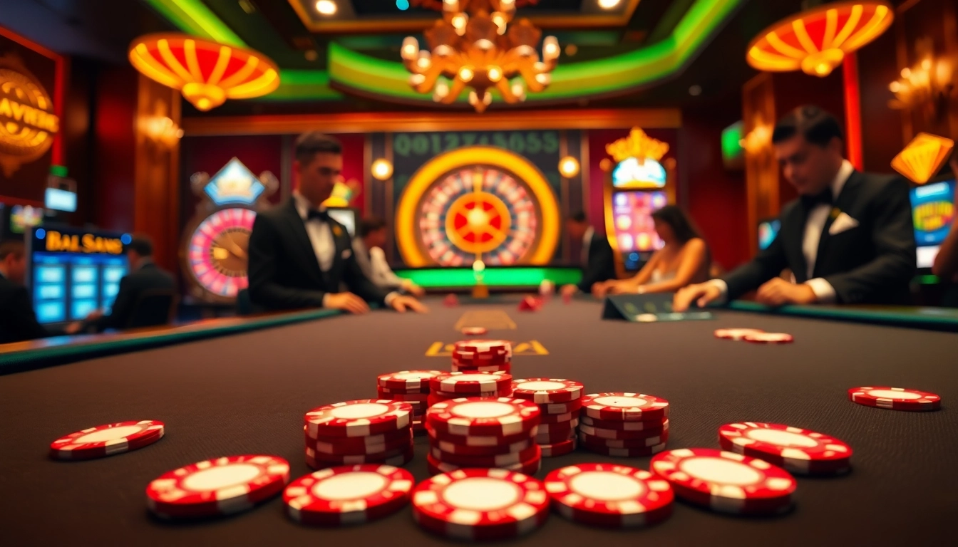 Excited players engage in high-stakes poker at BL555, featuring luxurious casino elements.